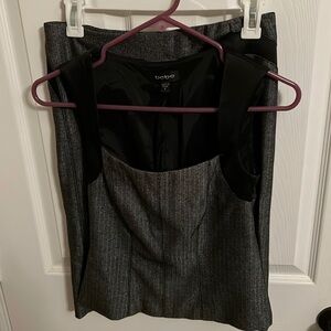 Bebe 2 piece darted skirt and corset-style vest tank. Jacquard black and grey.